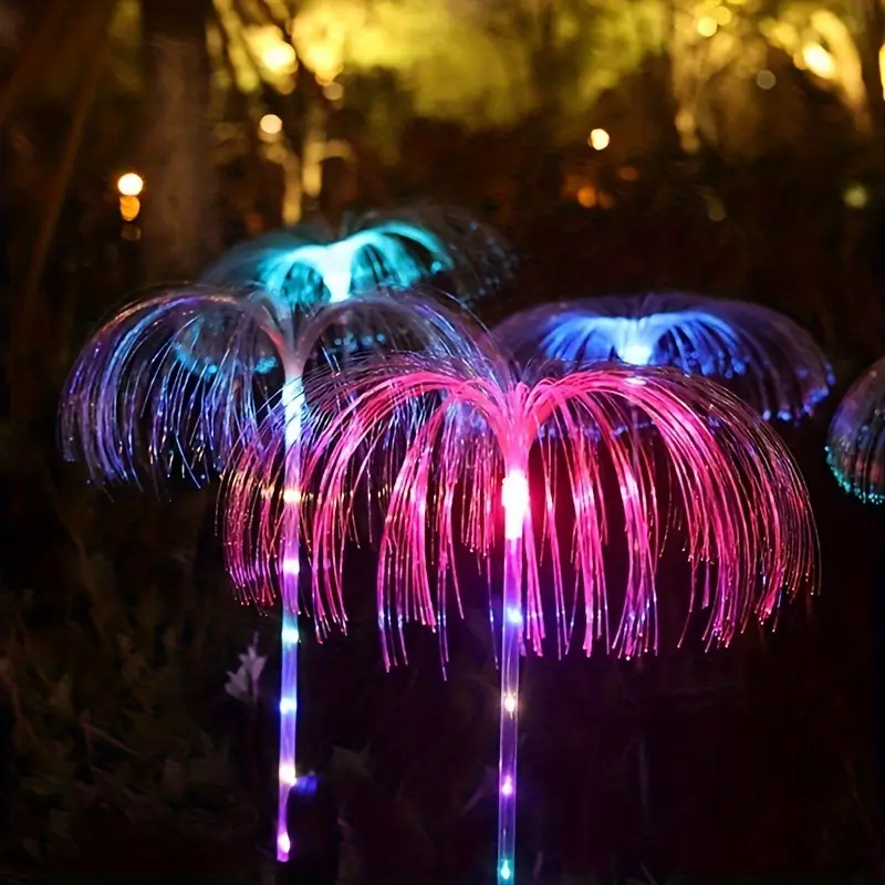 Solar LED Fiber Optic JellyFish Lights- 2Pc