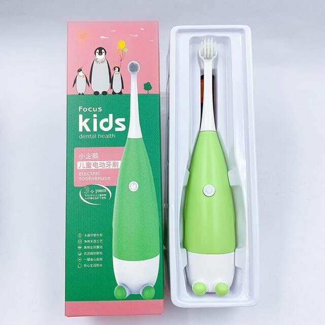 Children Electric Toothbrushs For Kids Cute Cartoon Penguin Pattern with Soft Replacement Heads