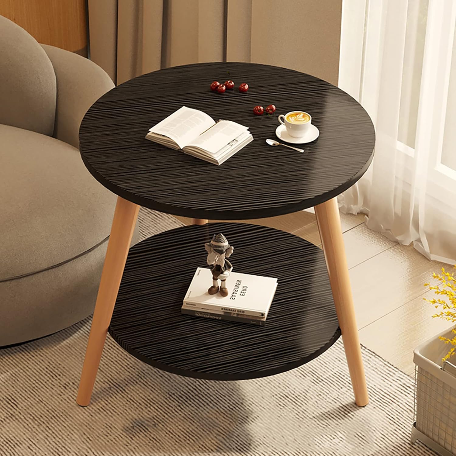 2 Layers Wooden Coffee Round Table