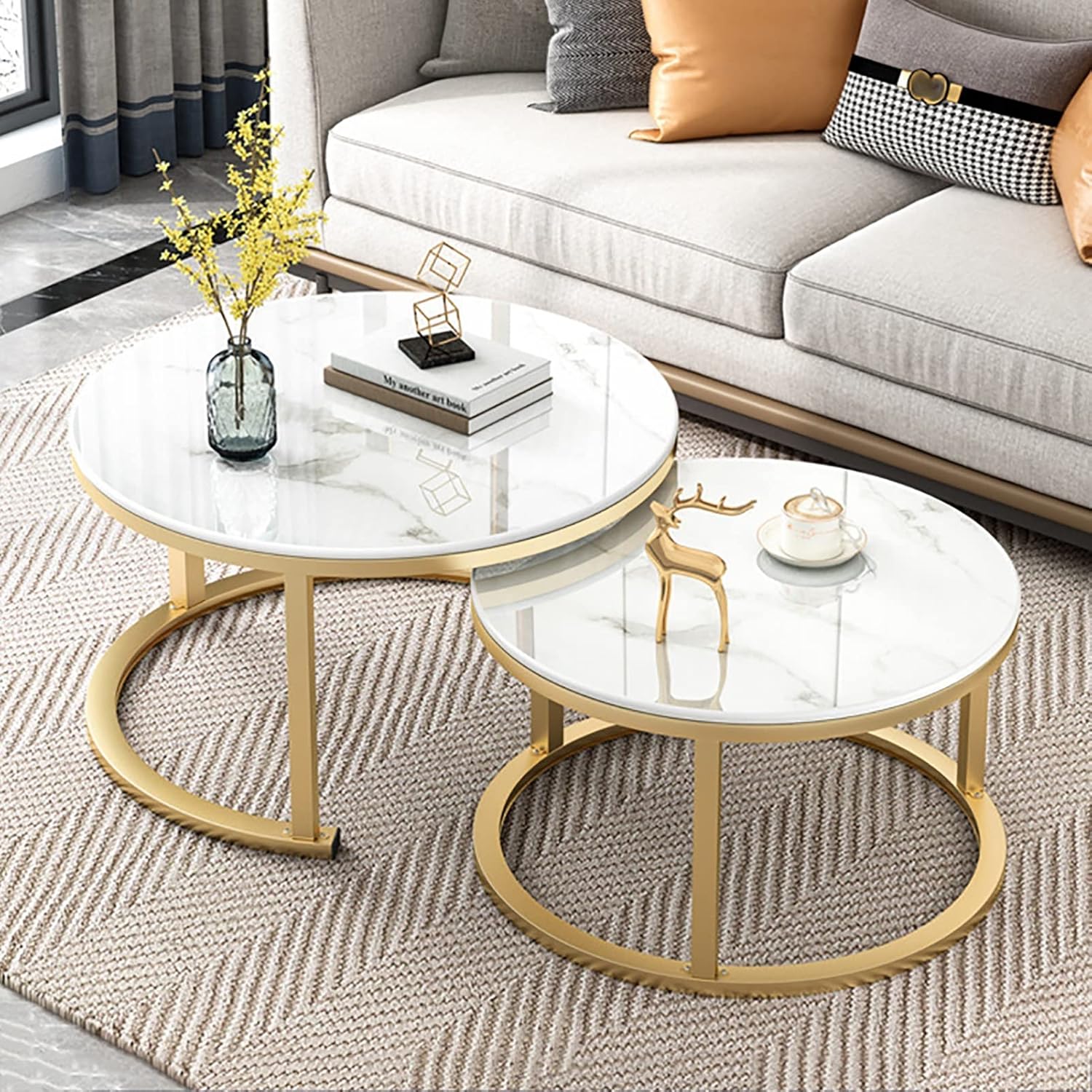 Stackable Coffee Table, Round Side Table for Living Room, Balcony