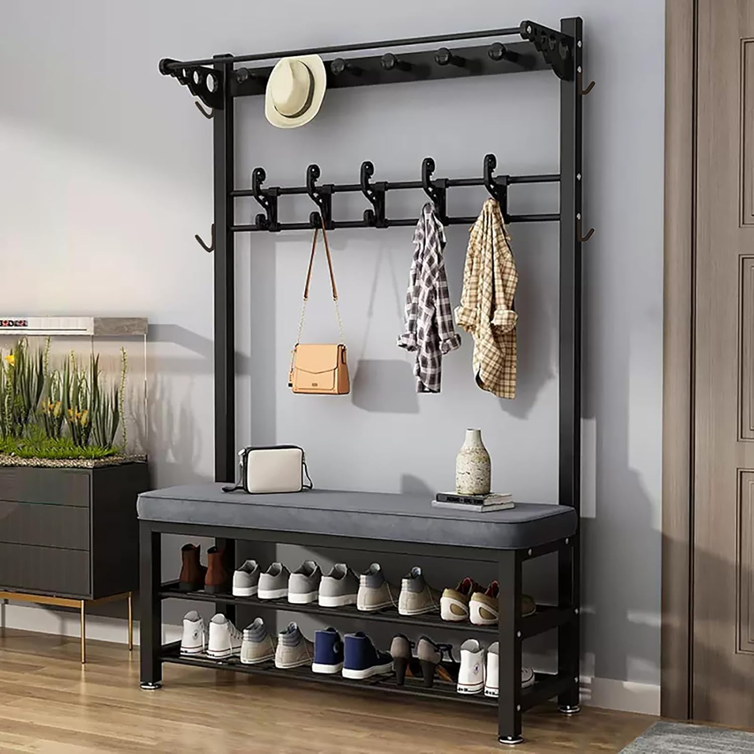 Coat Hanger with Removable Hooks & 2-tier Shoe Rack