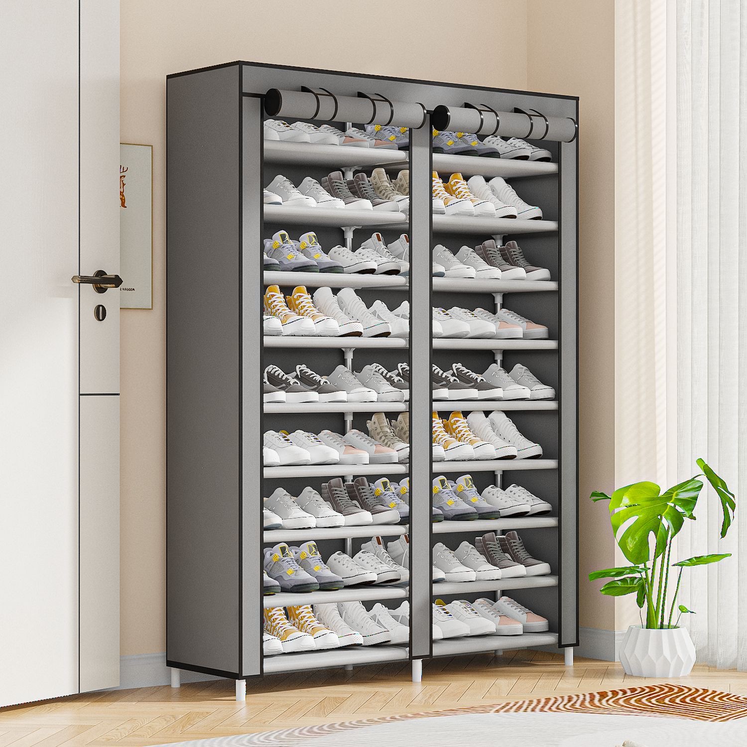 Double 10 Layers Shoe Storage Cabinet with Dustproof Cover