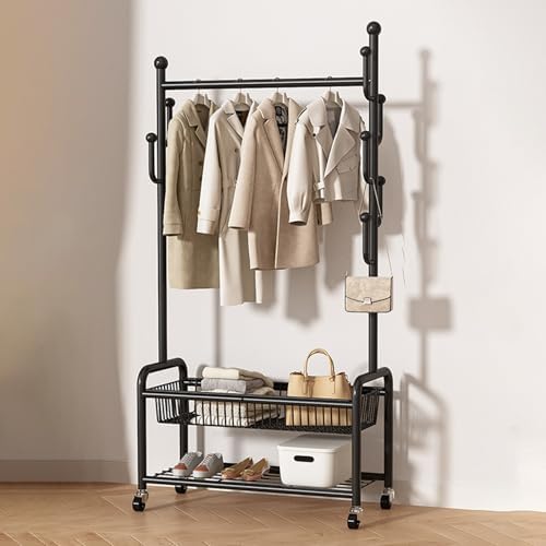 Heavy Duty for Storage, Clothes Rack, Clothing Rack, Garment Racks, with Double Rods and Side Hooks