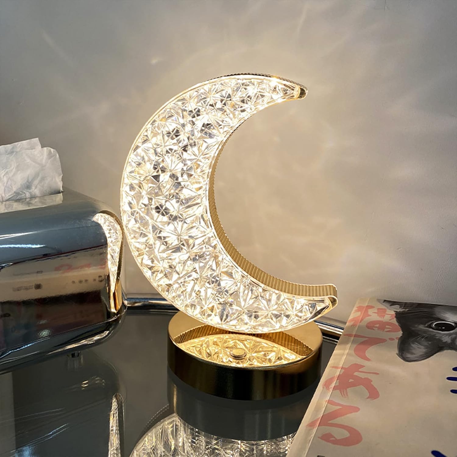 Crystal 3 Modes Light Table Desk Lamp Moon Shape