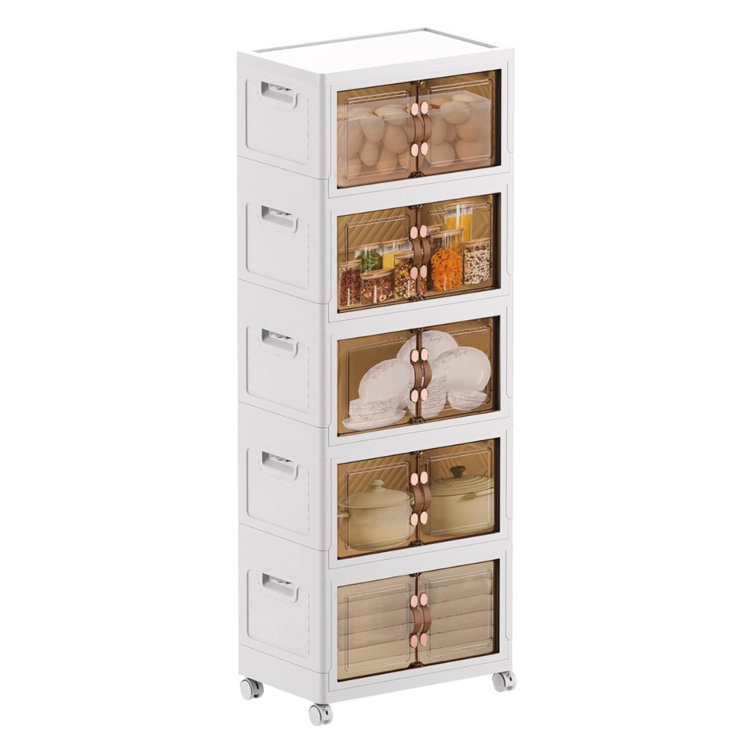 5-Tiers Plastic Storage Cabinets with Wheels