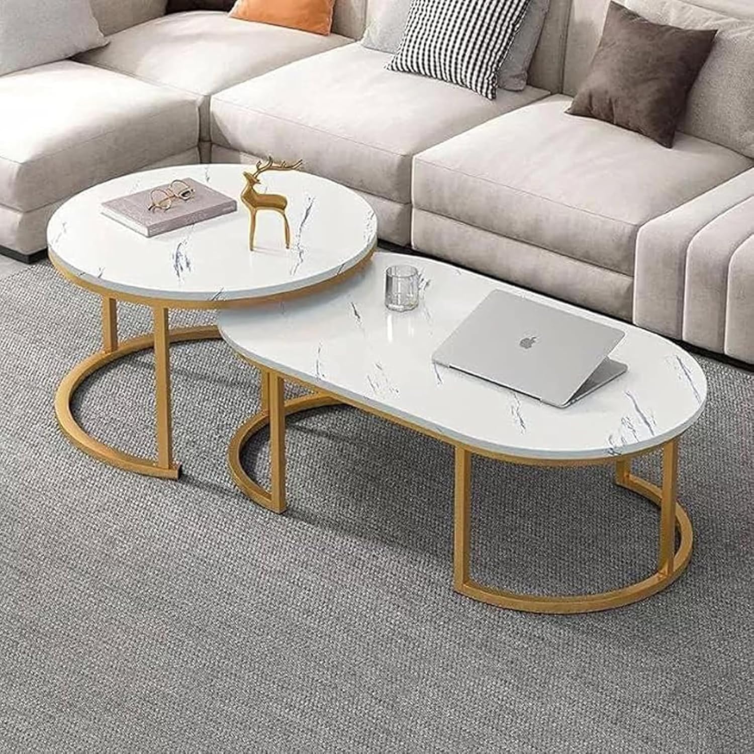 Oval Shape Coffee Table 2 Pcs Set
