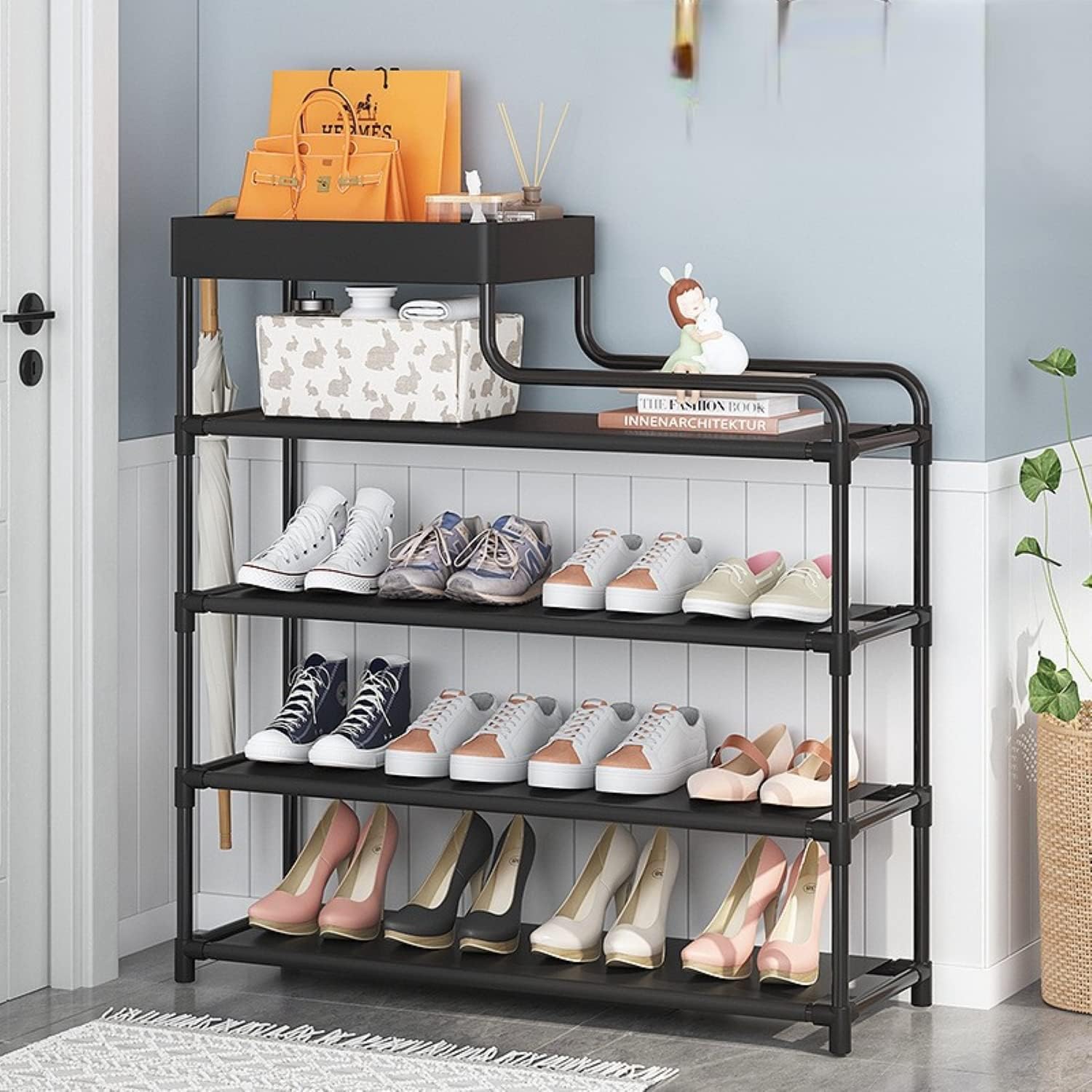 Shoe Rack Storage Organizer for 12 Pairs Of Shoes 5 Tier Metal Shoe Shelf