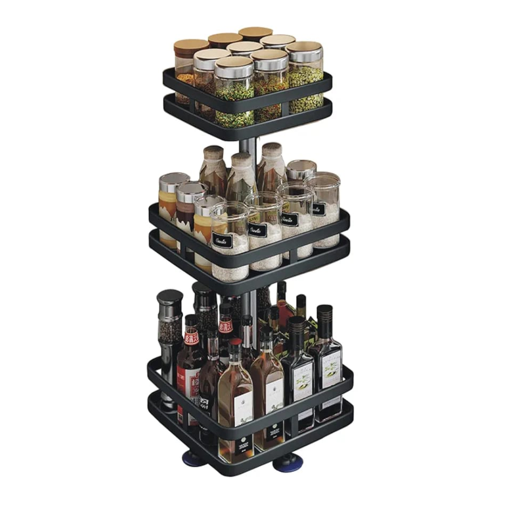 3 Tier Rotating Spice Rack,Height-Adjustable Spice Shelf