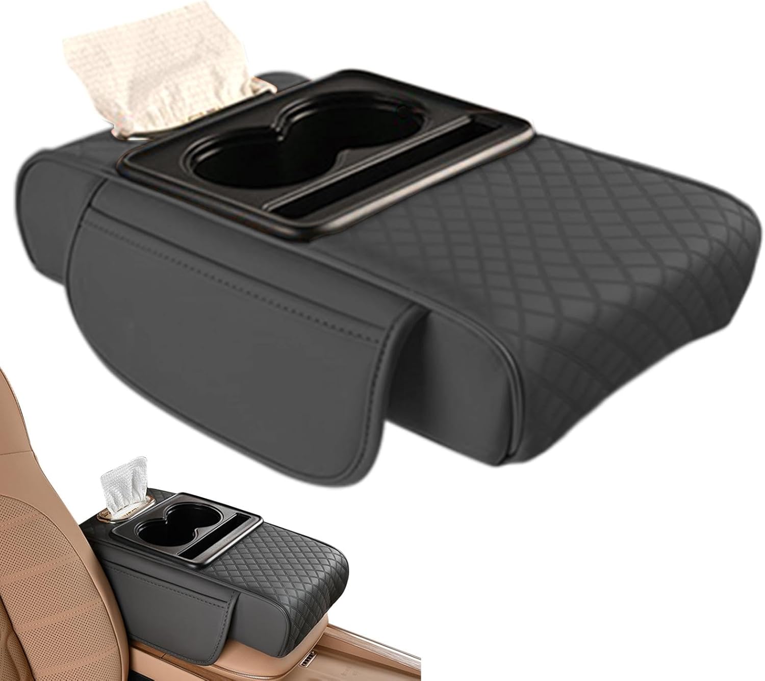 Car Armrest Cushion With Cup Holder
