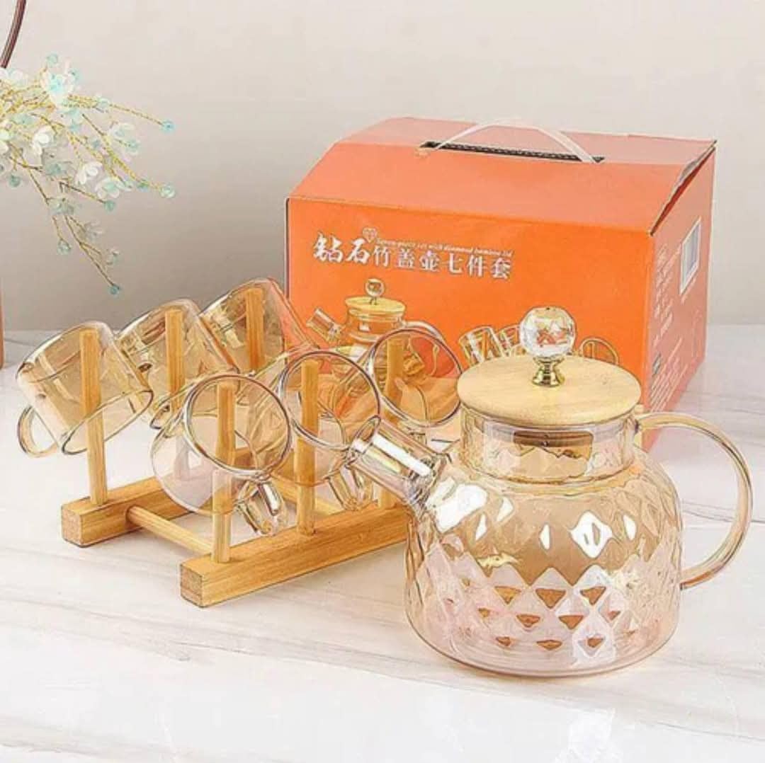 7 Piece Glass Jug Set with Bamboo Lid