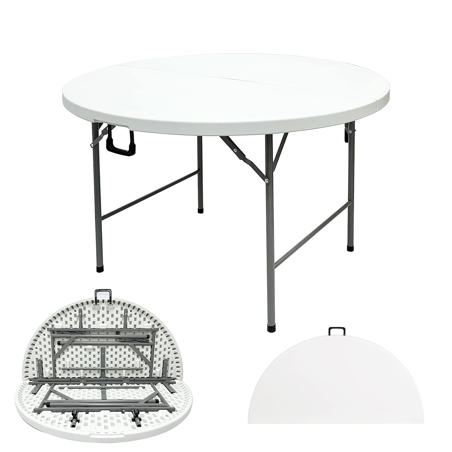 Bi-Folding Portable Plastic Table, 4ft Heavy Duty Circle Commercial Card Table