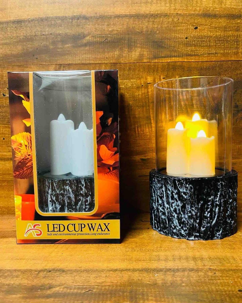 Candle LED Light with Black Wood Stand