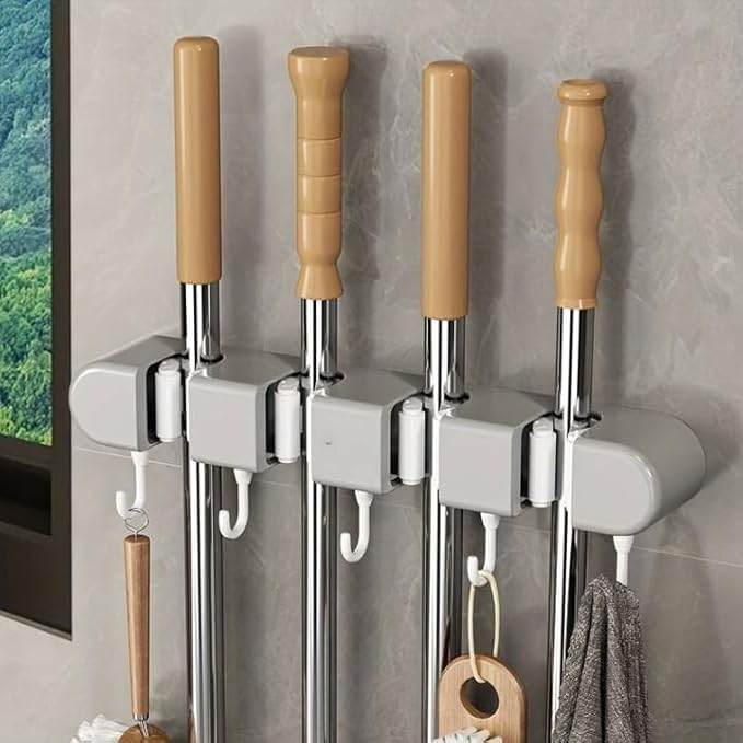 Heavy-Duty Wall-Mounted Mop and Broom Holder Stand