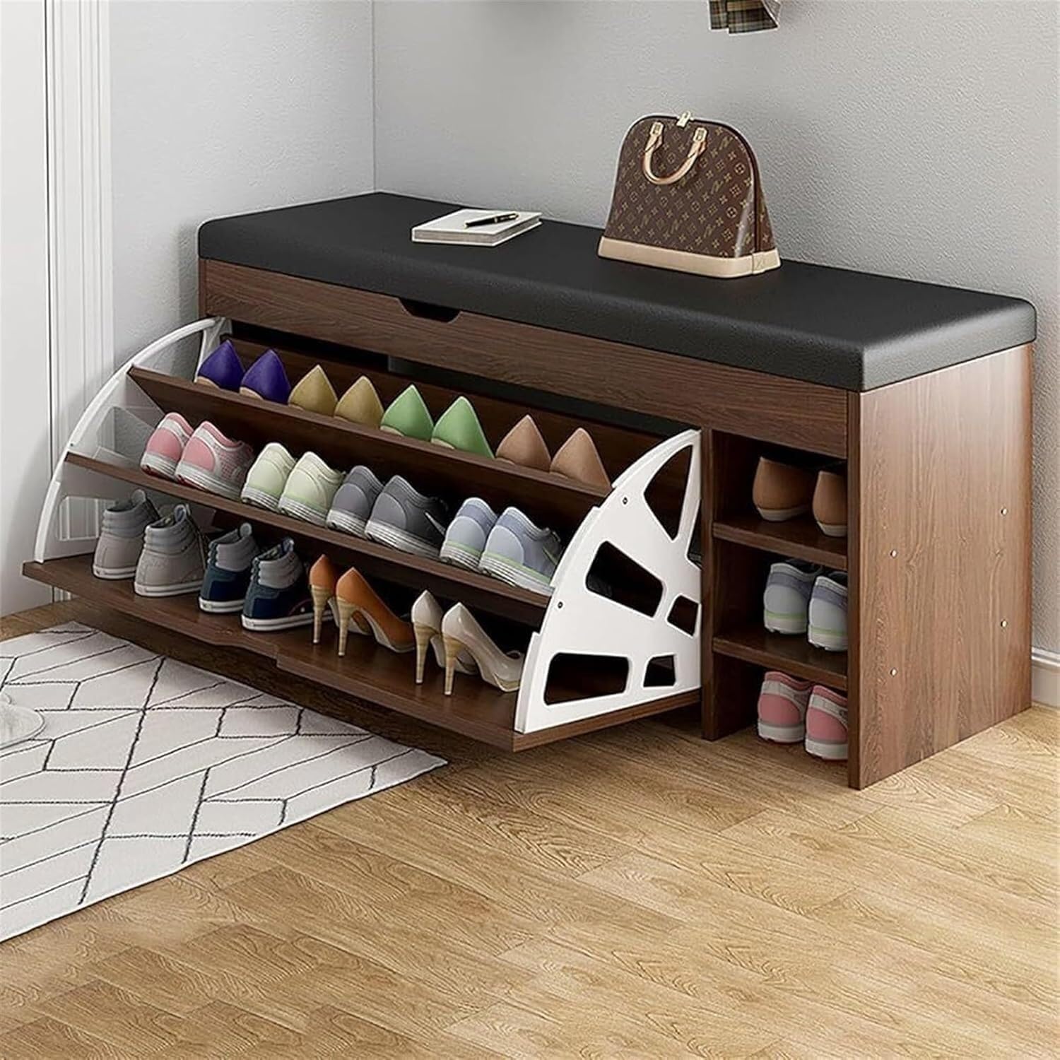 Flip-Drawer Shoe Storage Bench