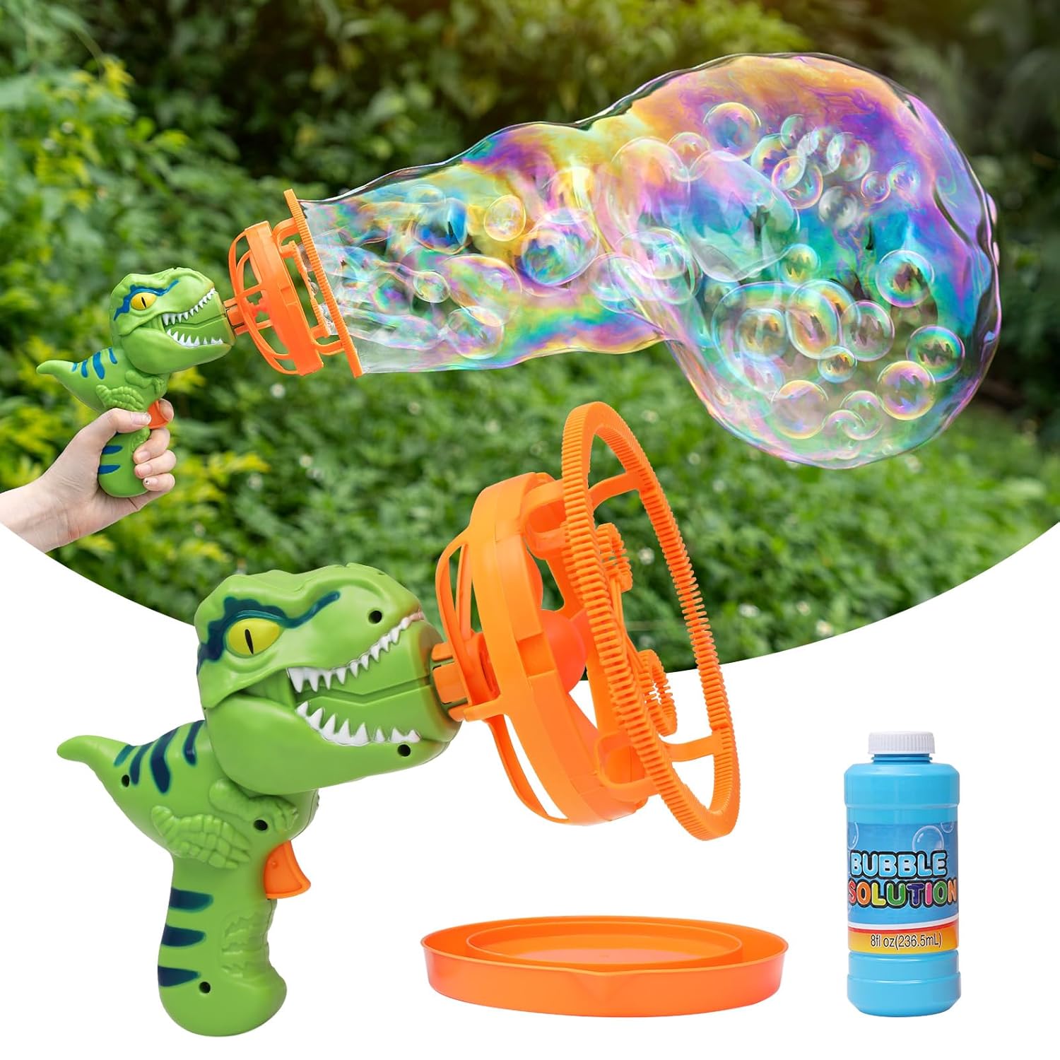 Dinosaur Bubble Gun Bubble Machine with Double Layer Bubble Maker Circles