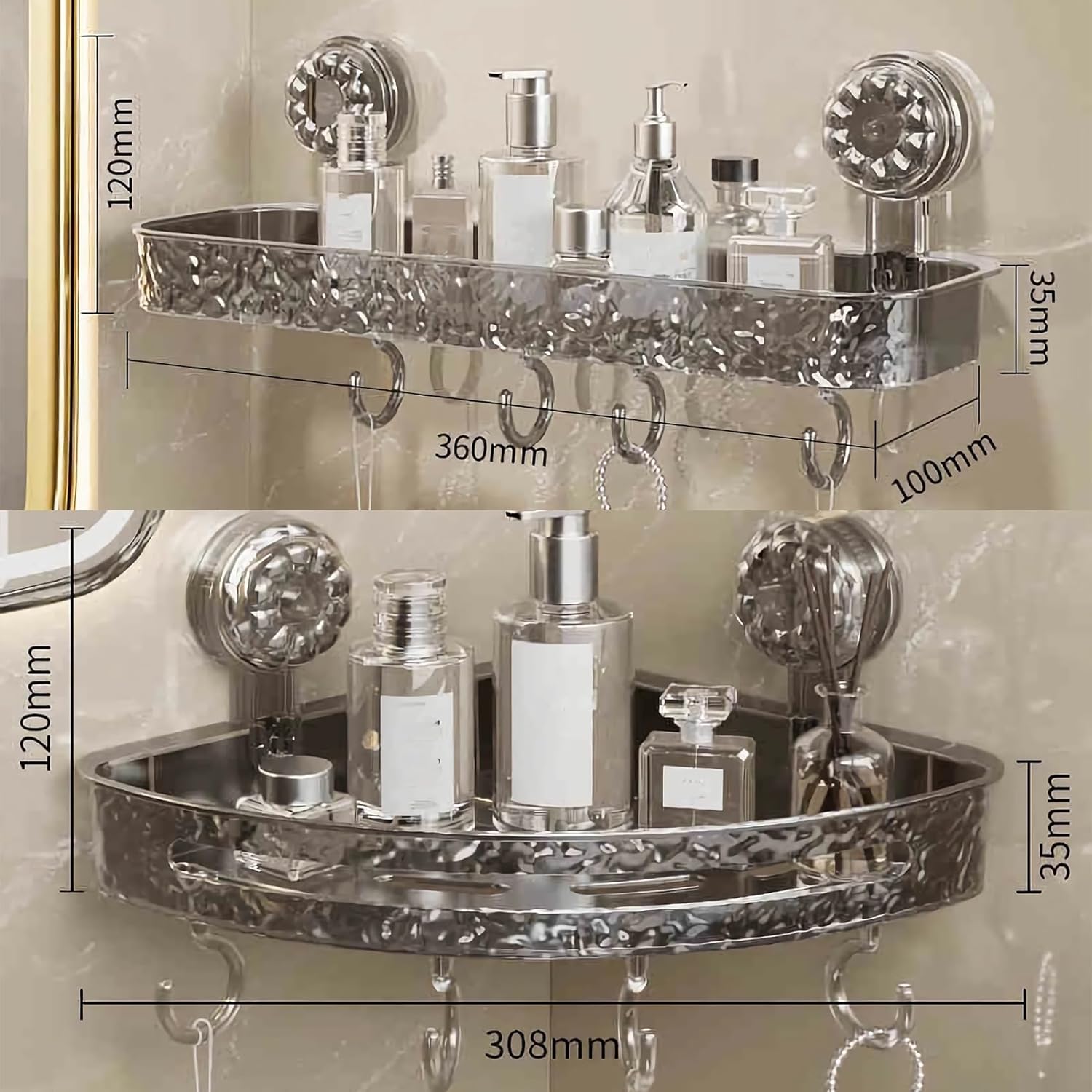 Set Trays Shower Shelf, Corrugated Suction Cup Storage Holder- 2pcs Set