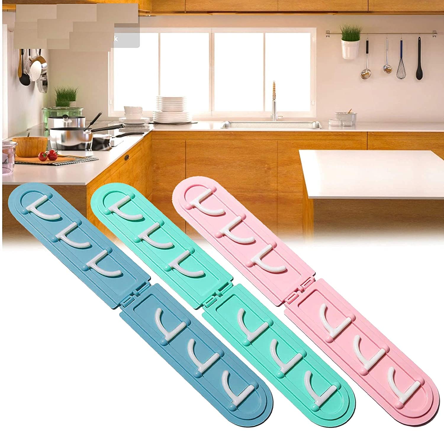 Fordable Key Holding Hook ABS Plastic Kitchen Creative Corner 6 Hooks- Assorted Color