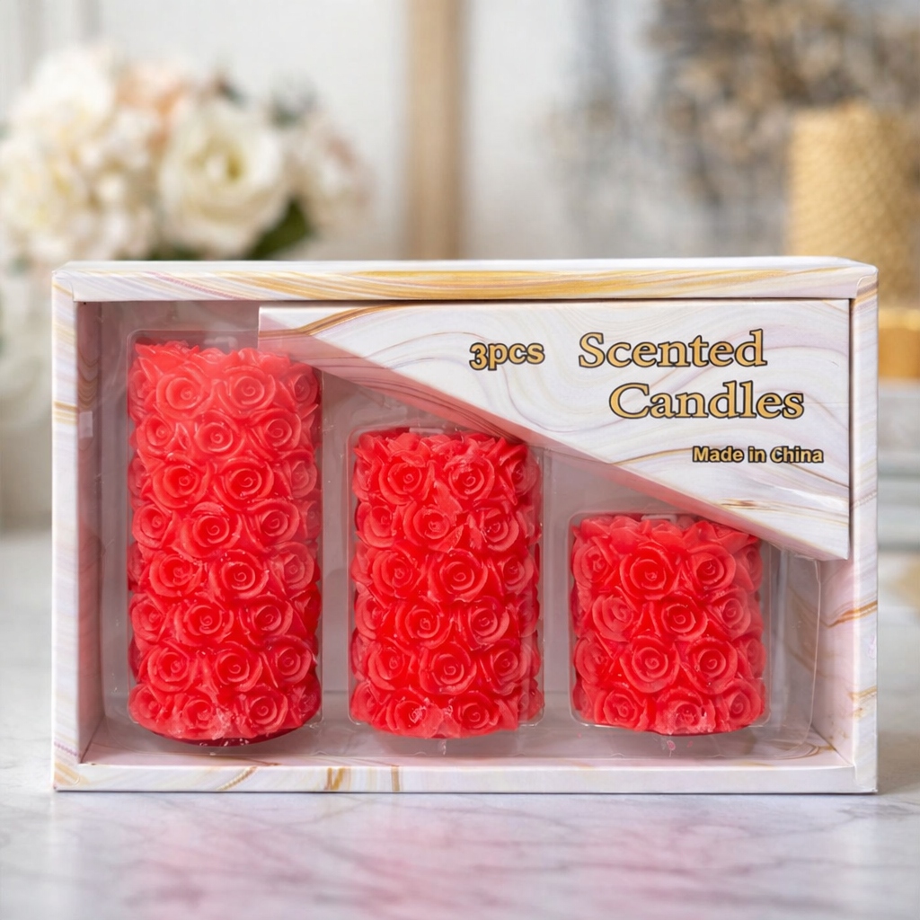 3 Pcs Rose Design Scented Candles Set