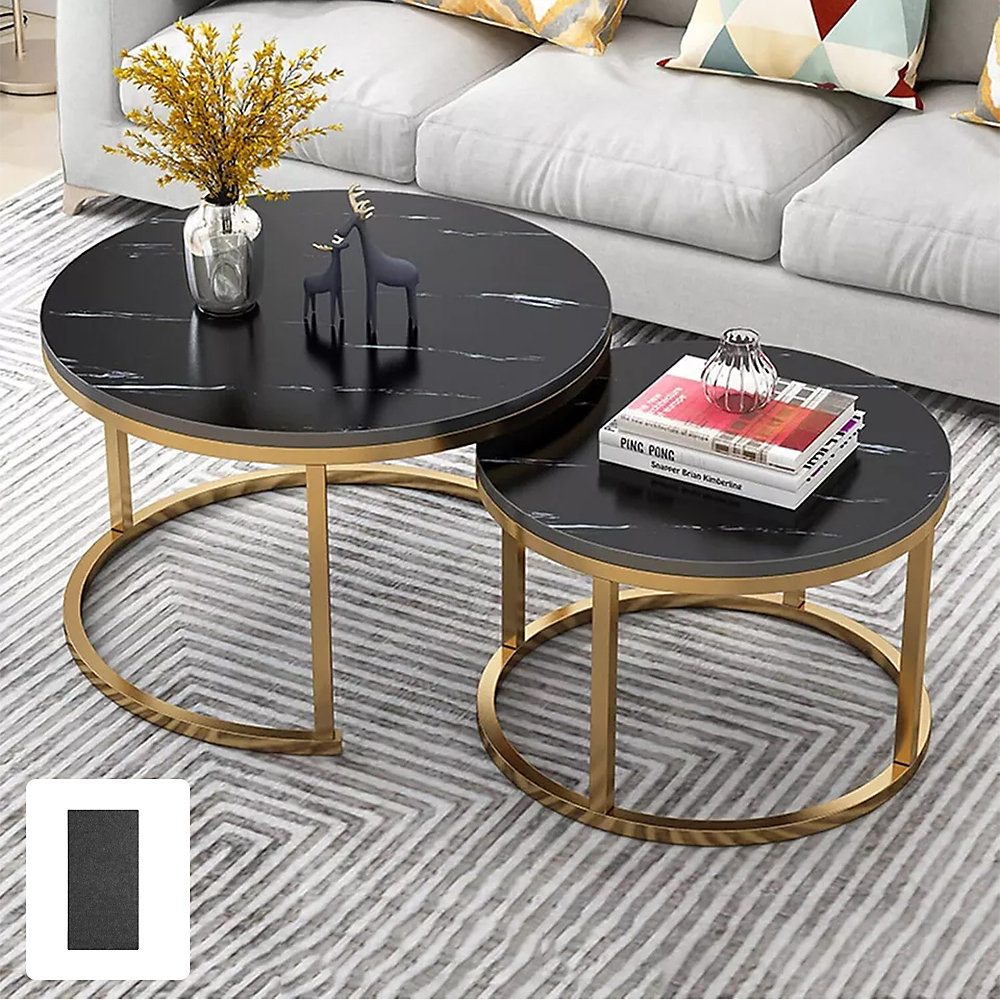 Modern Nesting Coffee Table Set - Black Golden