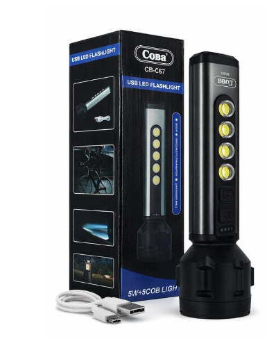 Handheld Flashlight with 5 Side-Mounted COB LEDs