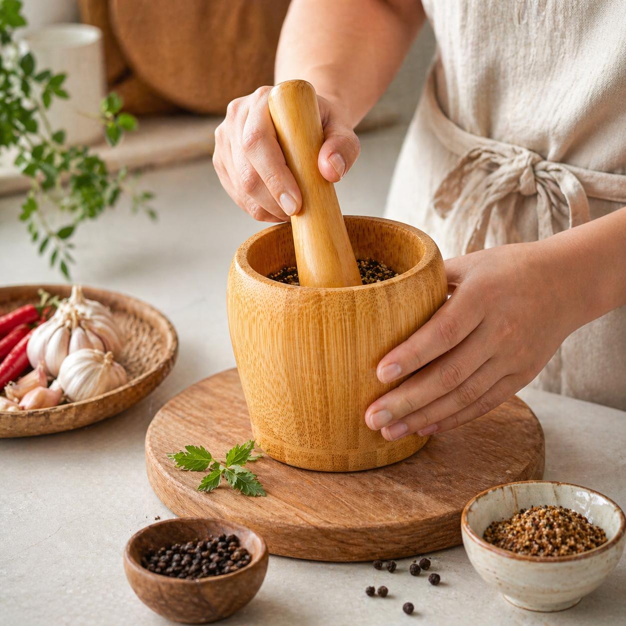 Bamboo Mortar and Pestle – Natural, Durable & Everyday Kitchen Essential