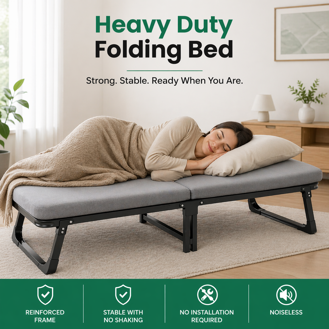 Folding bed with foam mattress for office | Home | Outdoor