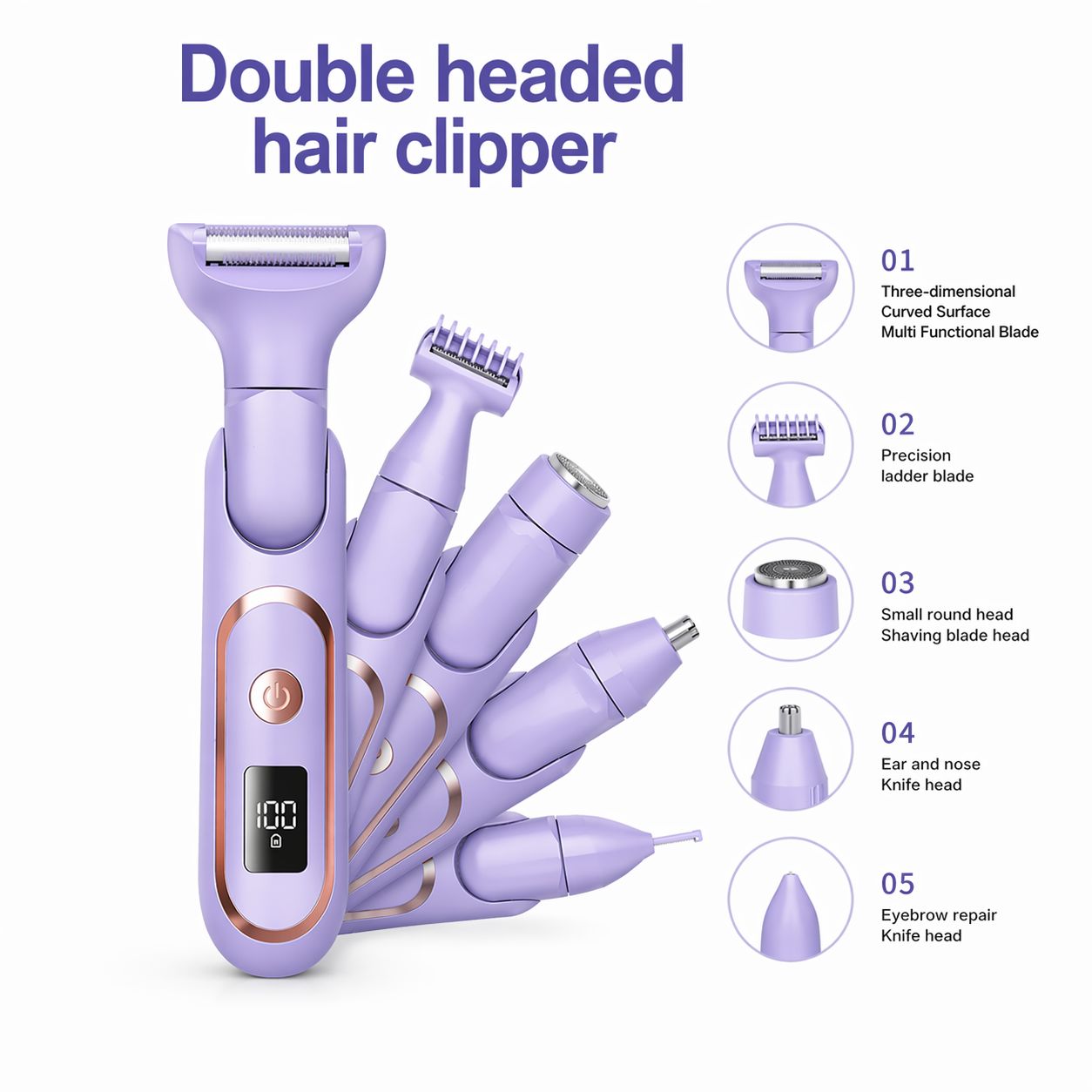 Double Headed Hair Clipper – 5-in-1 Multi-Functional Grooming Kit