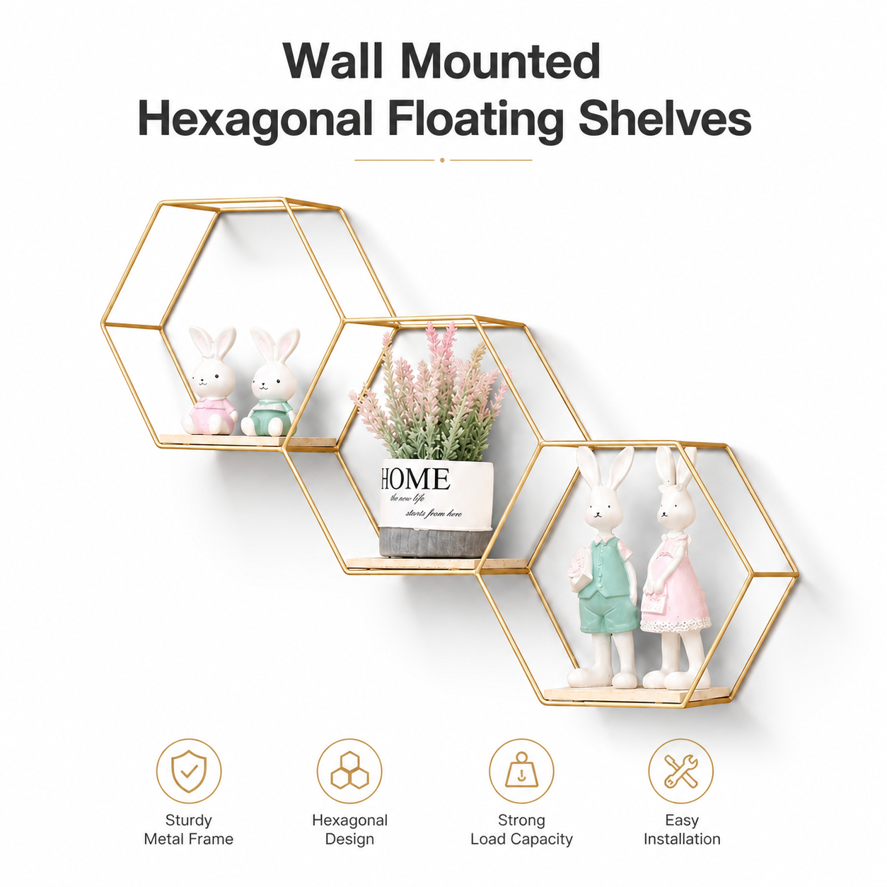 Wall Mounted Hexagonal Floating Shelves