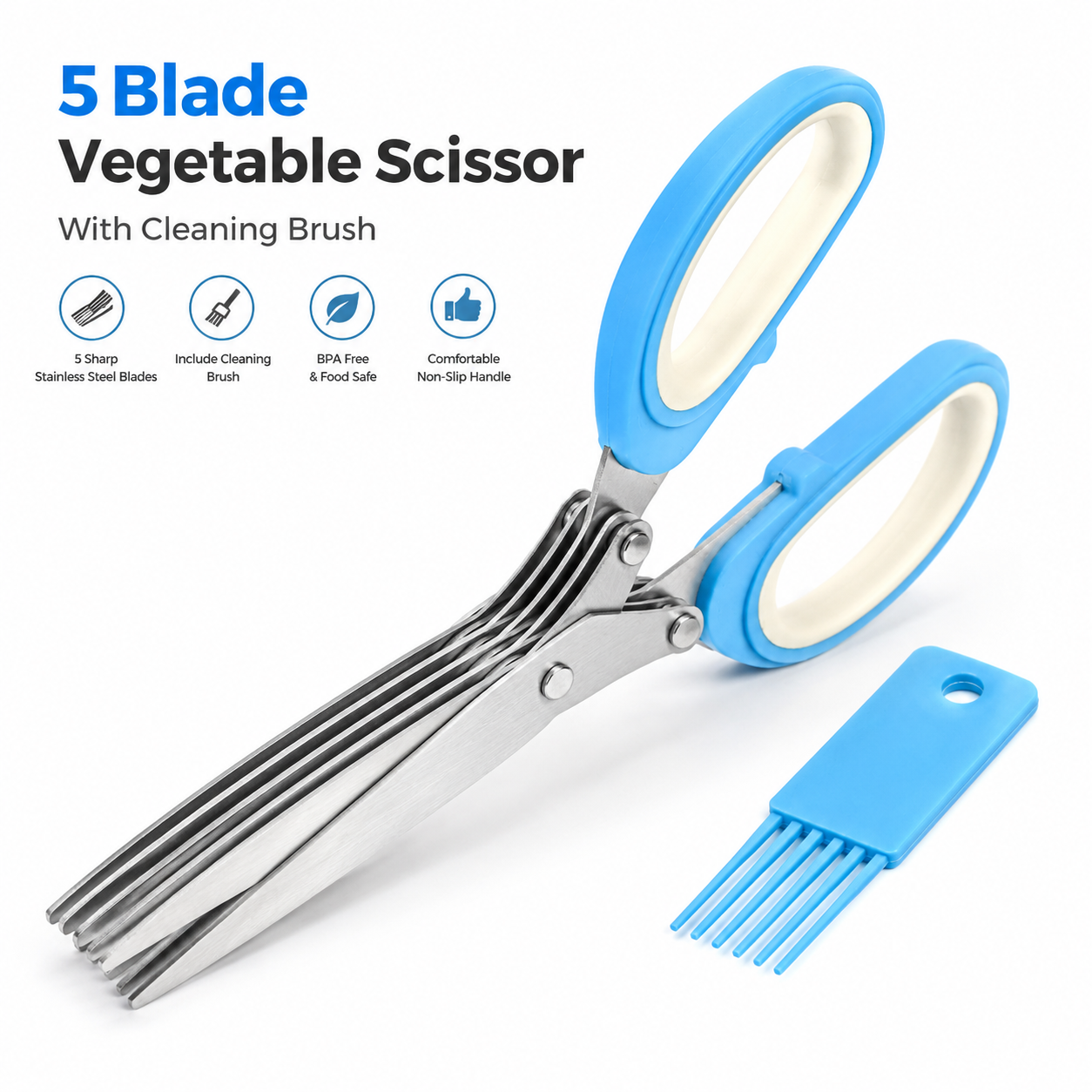 5 Blade Vegetable Scissor With Cleaning Brush