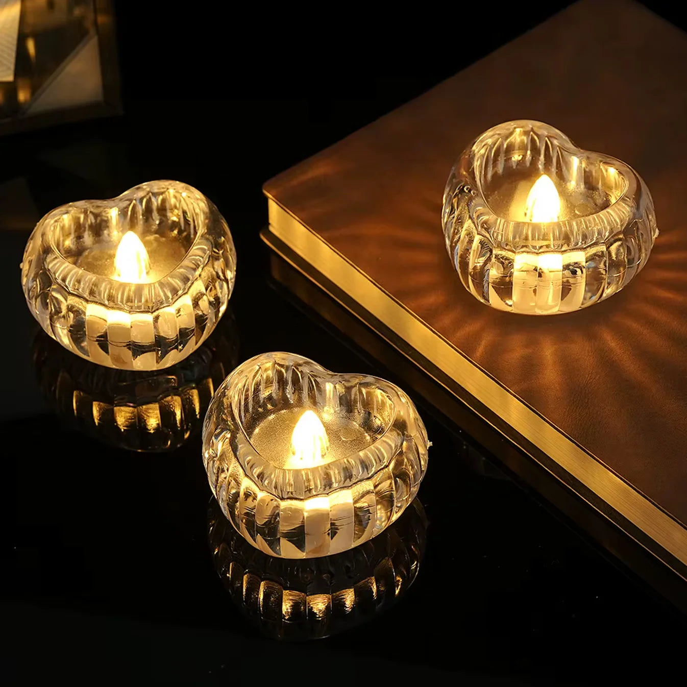 Heart Shaped LED Flameless Crystal Clear Candle | Set of 2