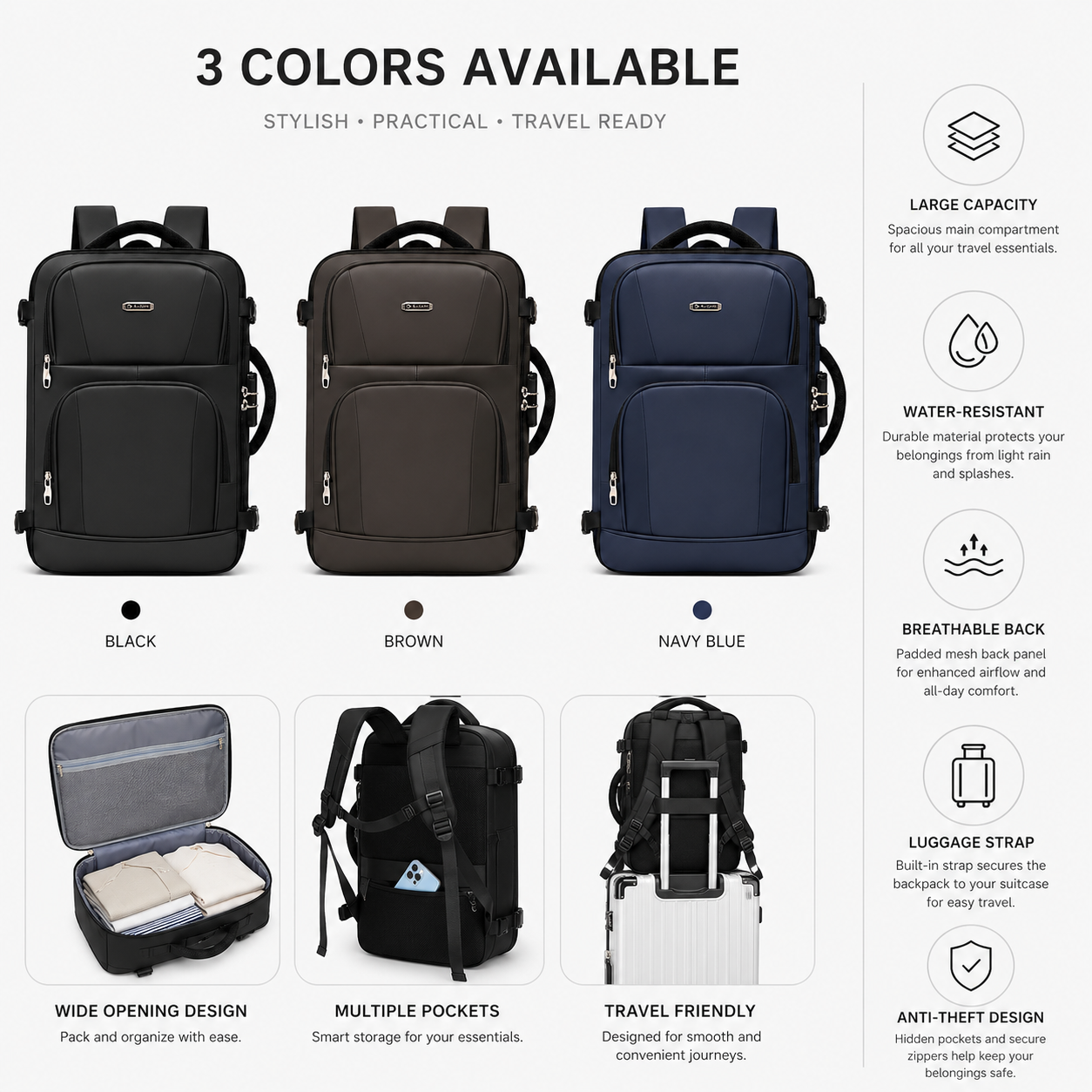Premium Travel Backpack – Large Capacity Carry-On Backpack