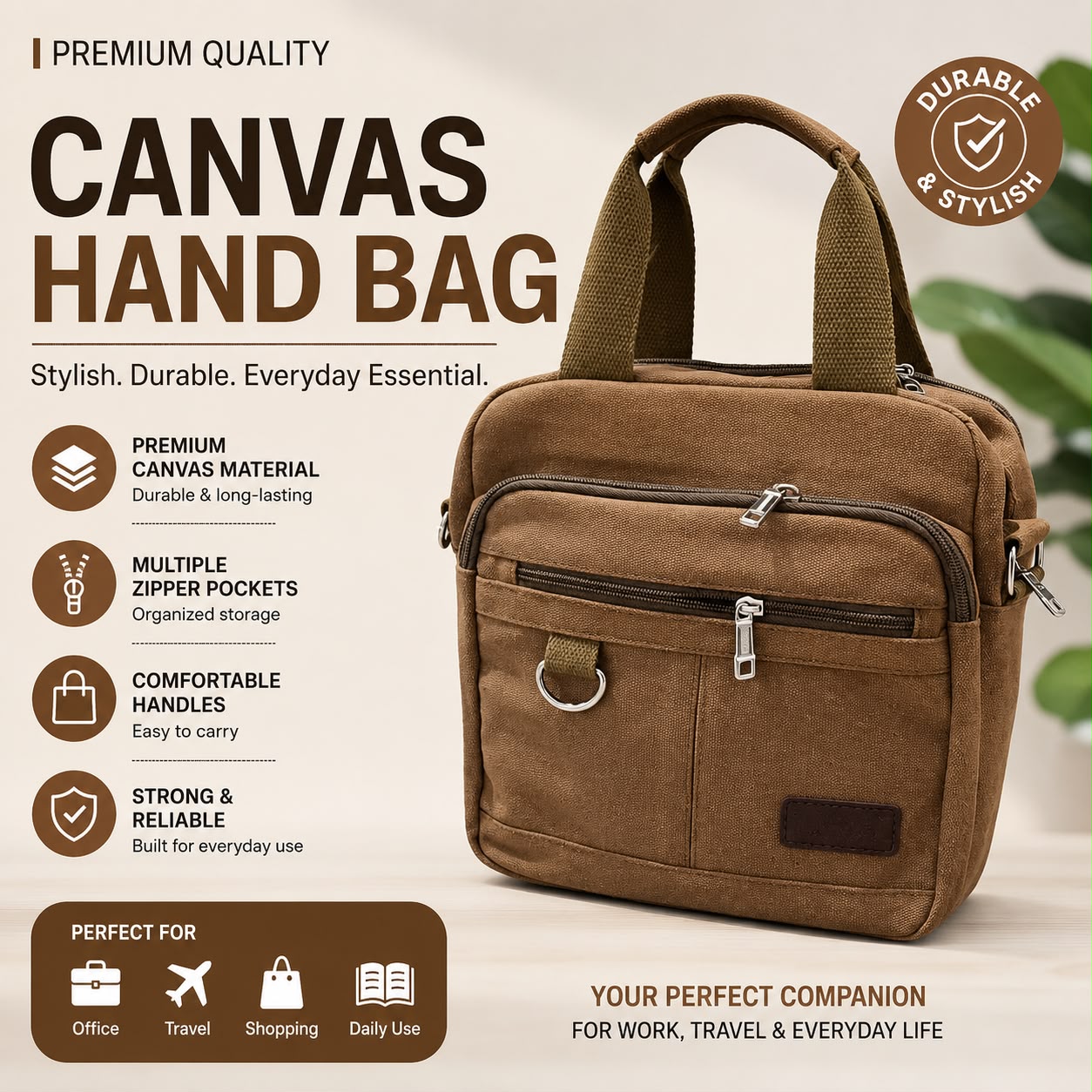 Canvas Hand Bag – Premium Multipurpose Travel & Office Tote