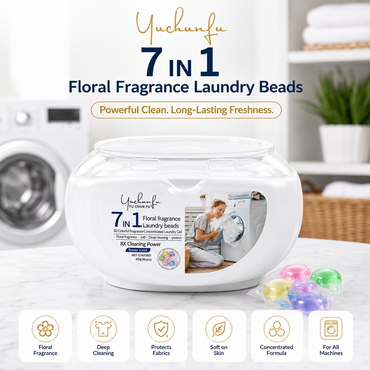 7-in-1 Floral Fragrance Laundry Beads (Laundry Detergent Pods)