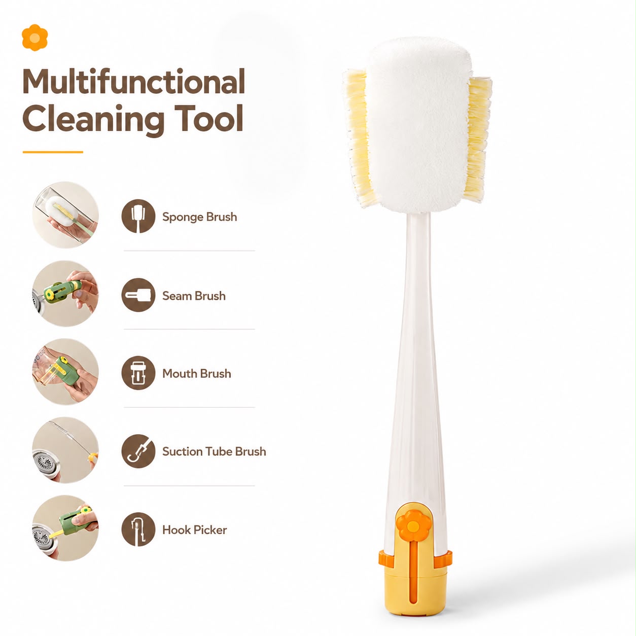 Multifunctional Bottle Cleaning Brush – 5-in-1 Cleaning Tool