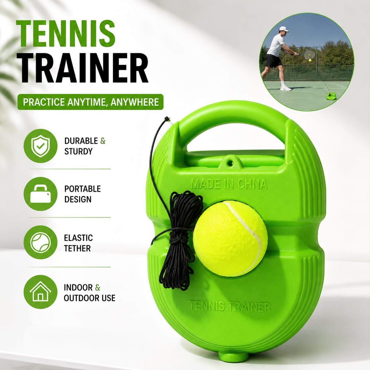 Portable Solo Tennis Training Equipment for Indoor & Outdoor Use