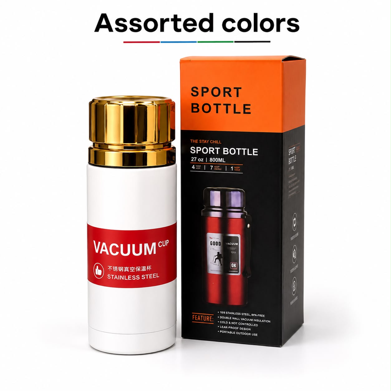 Vacuum Insulated Stainless Steel Flask Bottle – 800ml- Assorted Color