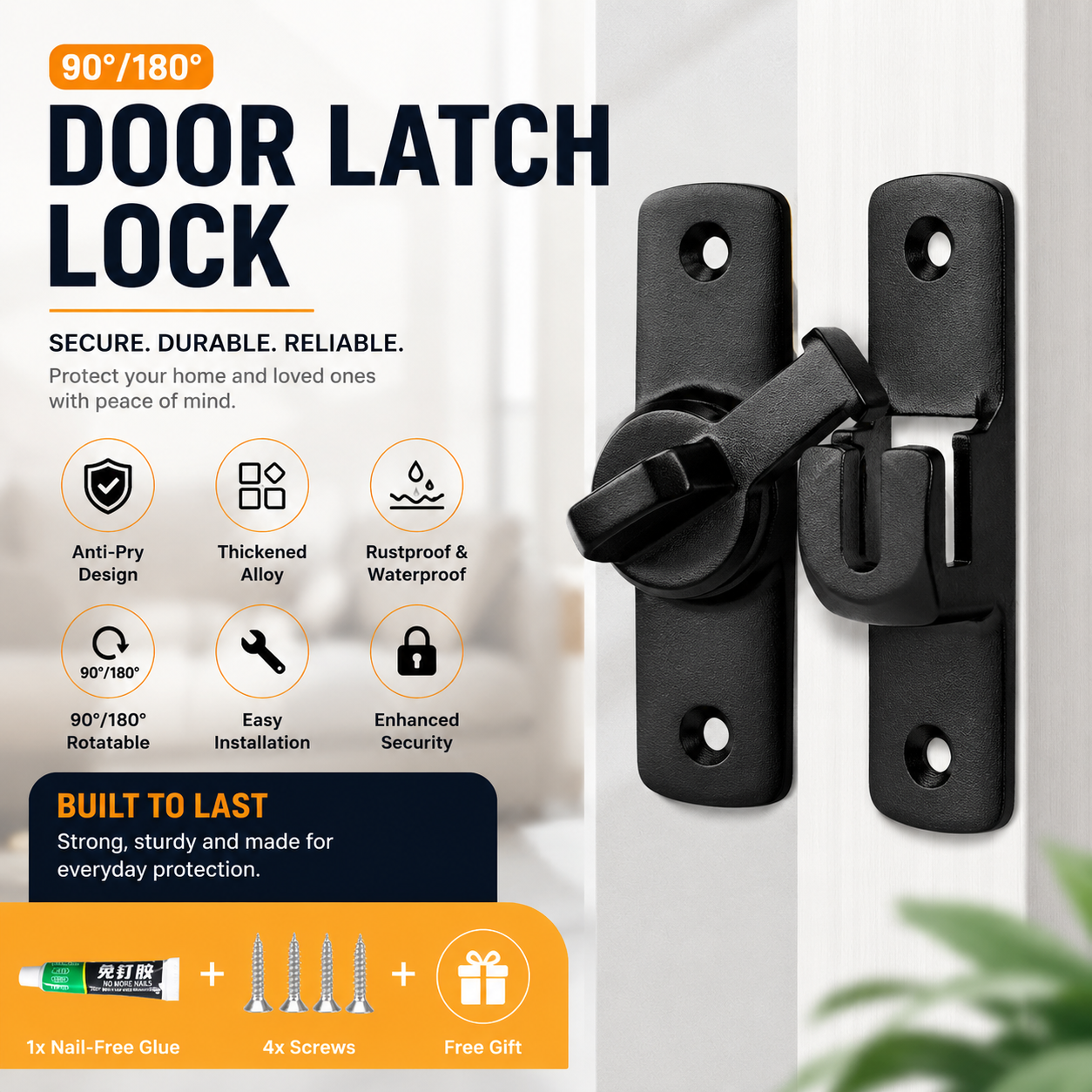 Door Latch Lock – Heavy Duty Security Lock for Doors, Gates & Cabinets