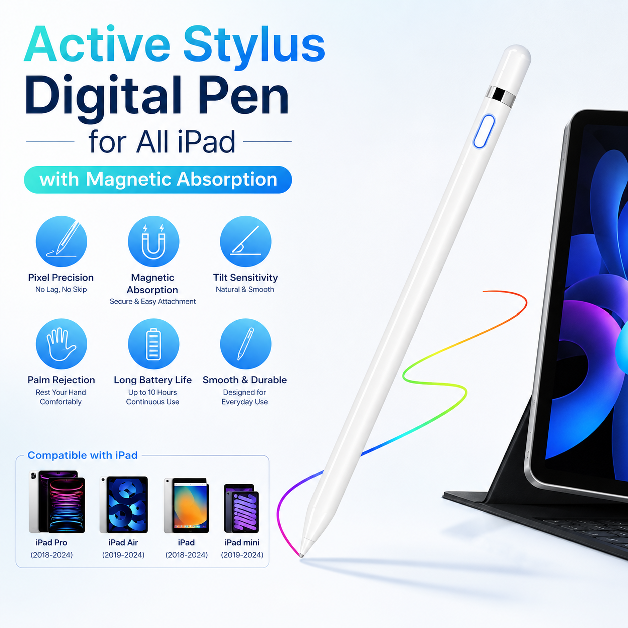Active Stylus Digital Pen for All iPads with Magnetic Absorption