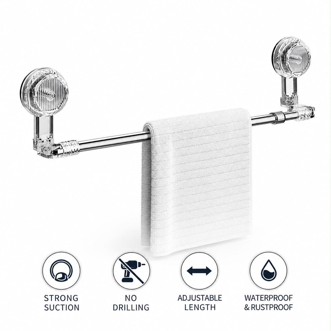 Adjustable Suction Cup Towel Rod – No Drilling Bathroom Towel Holder