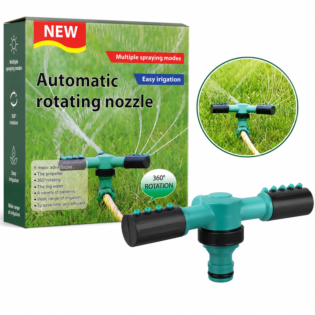 Automatic 360° Rotating Garden Sprinkler – Multi-Mode Lawn & Garden Irrigation Nozzle