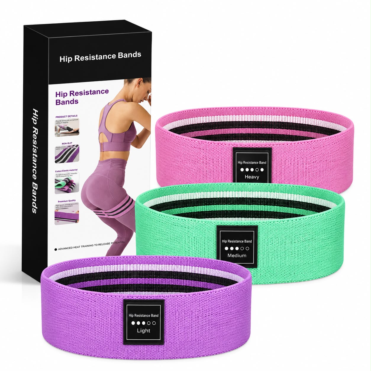 Fabric Hip Resistance Bands Set (Pack of 3)