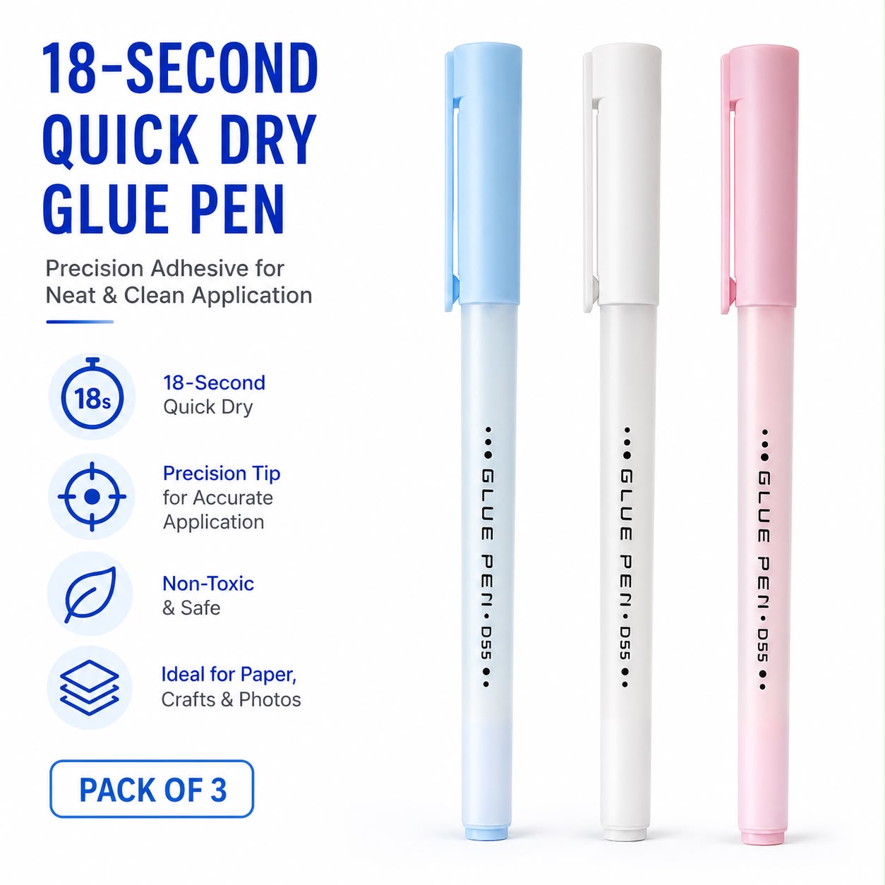 18-Second Quick Dry Glue Pen (Pack of 3)