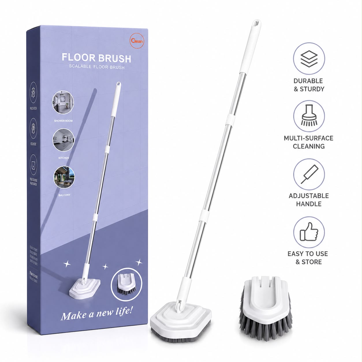 Adjustable Floor Cleaning Brush with Extendable Handle