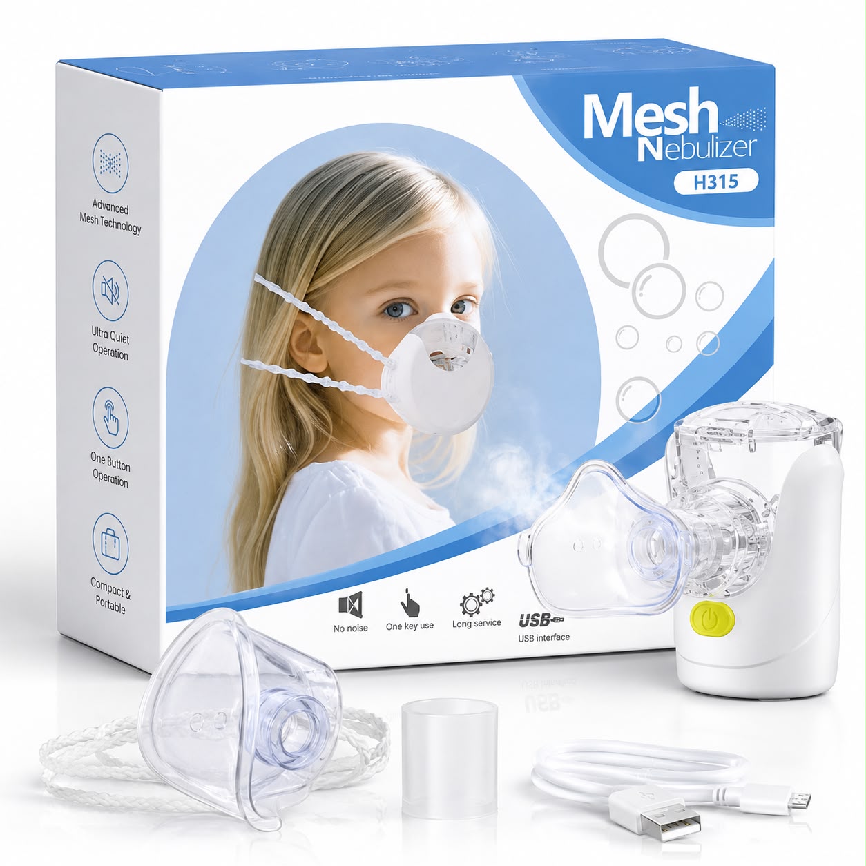 Mesh Nebulizer H315 – Portable USB Rechargeable Nebulizer for Adults & Children