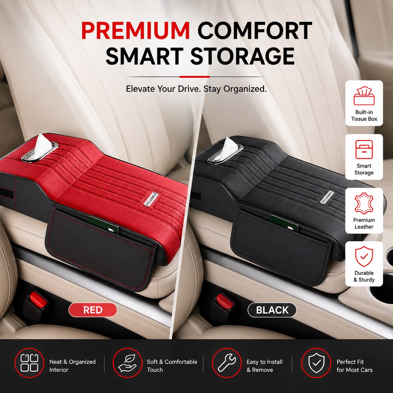 Premium Car Seat Gap Organizer with Tissue Box – Smart Storage Console Side Pocket