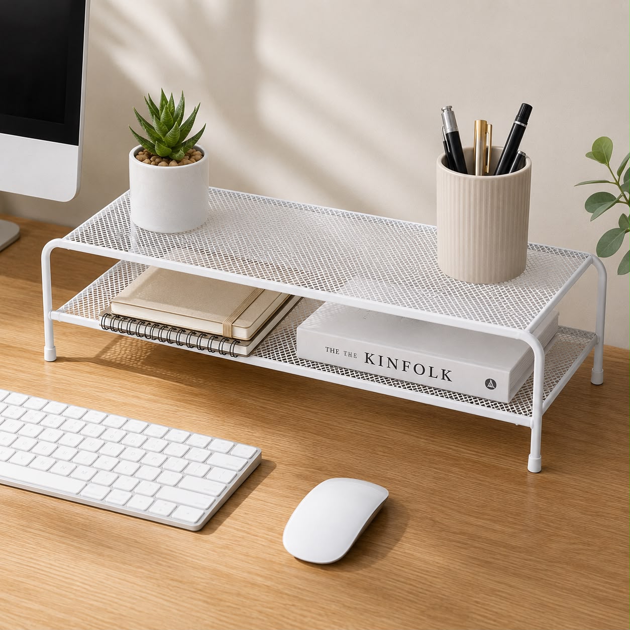 2-Tier Metal Mesh Desk Organizer Shelf