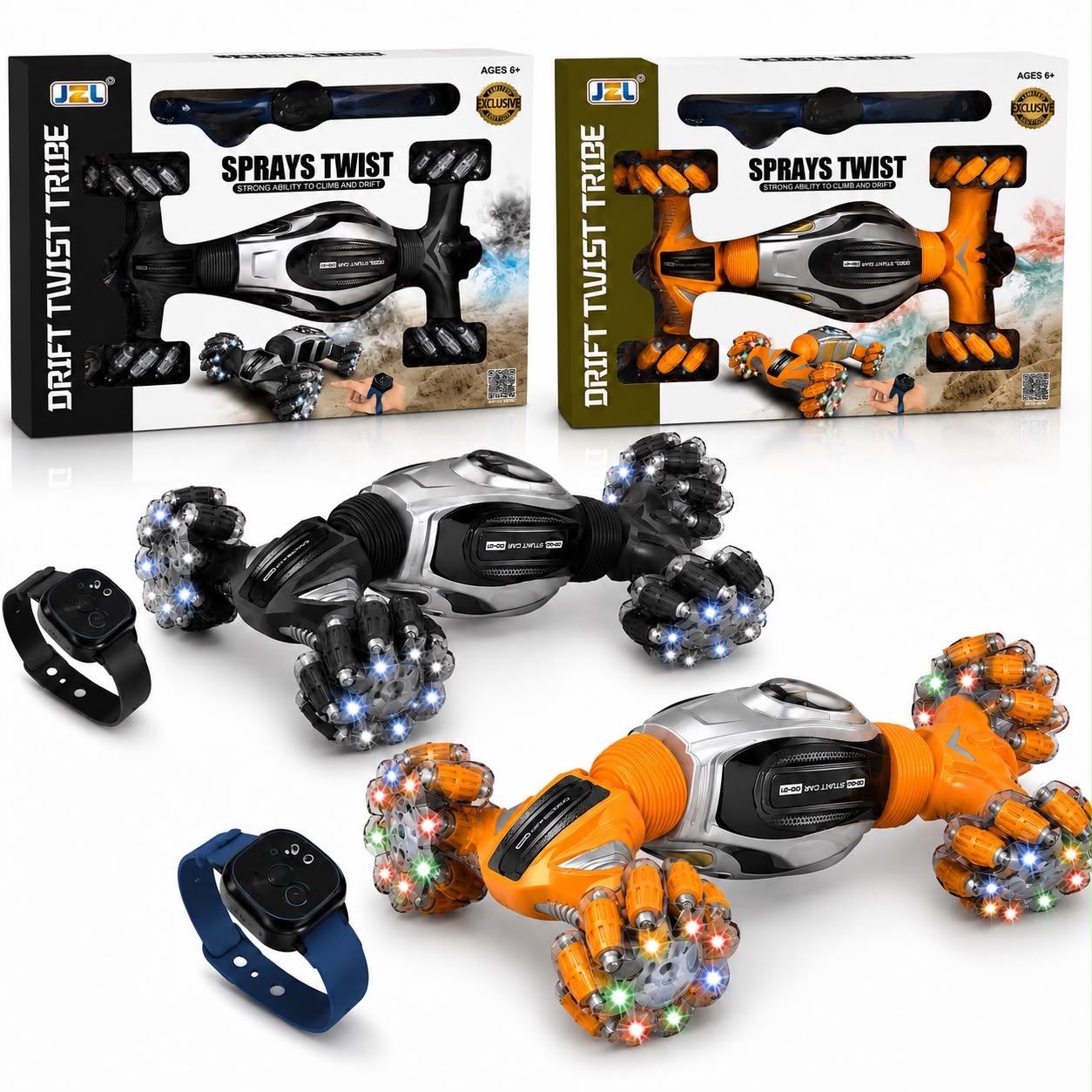 RC Stunt Car with LED Lights & Spray Mist – 2.4GHz Remote Control Toy