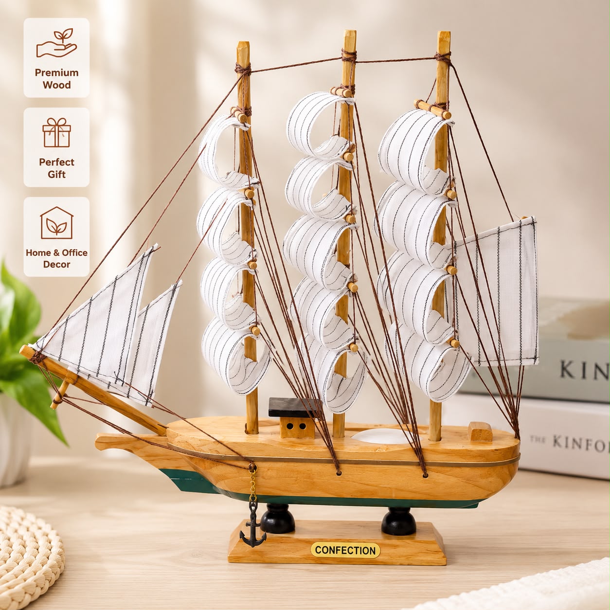 Premium Wooden Sailing Ship Model – Handcrafted Decorative Showpiece for Home & Office