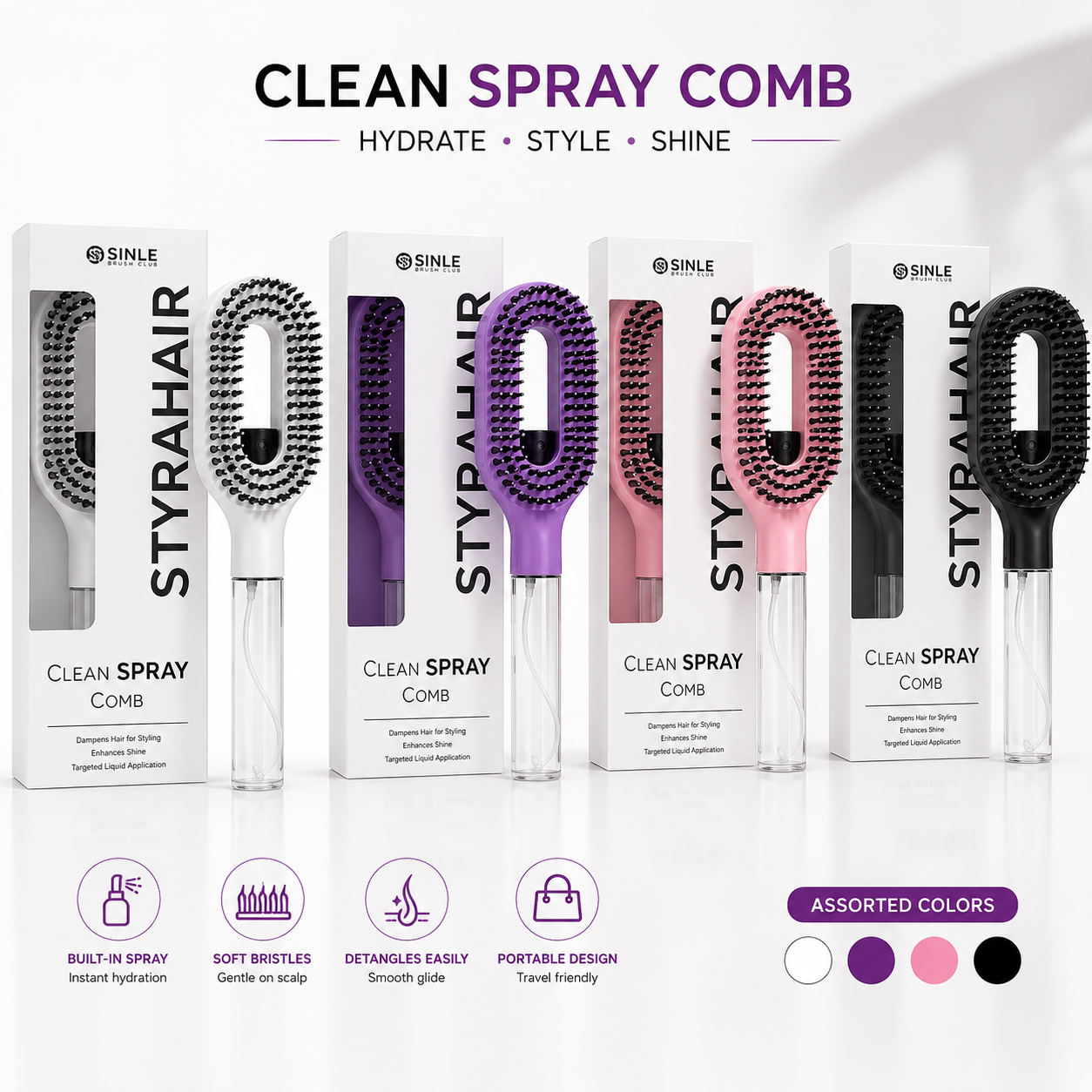 2-in-1 Spray Hair Comb with Refillable Water Tank