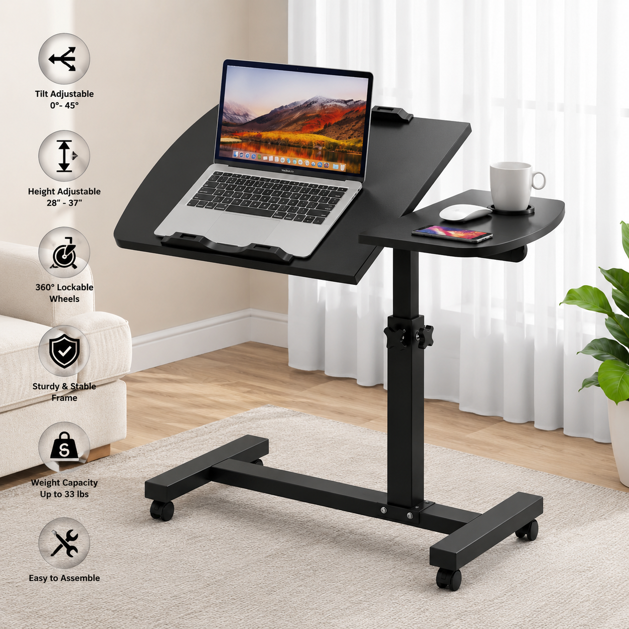 Adjustable Overbed Laptop Stand Table